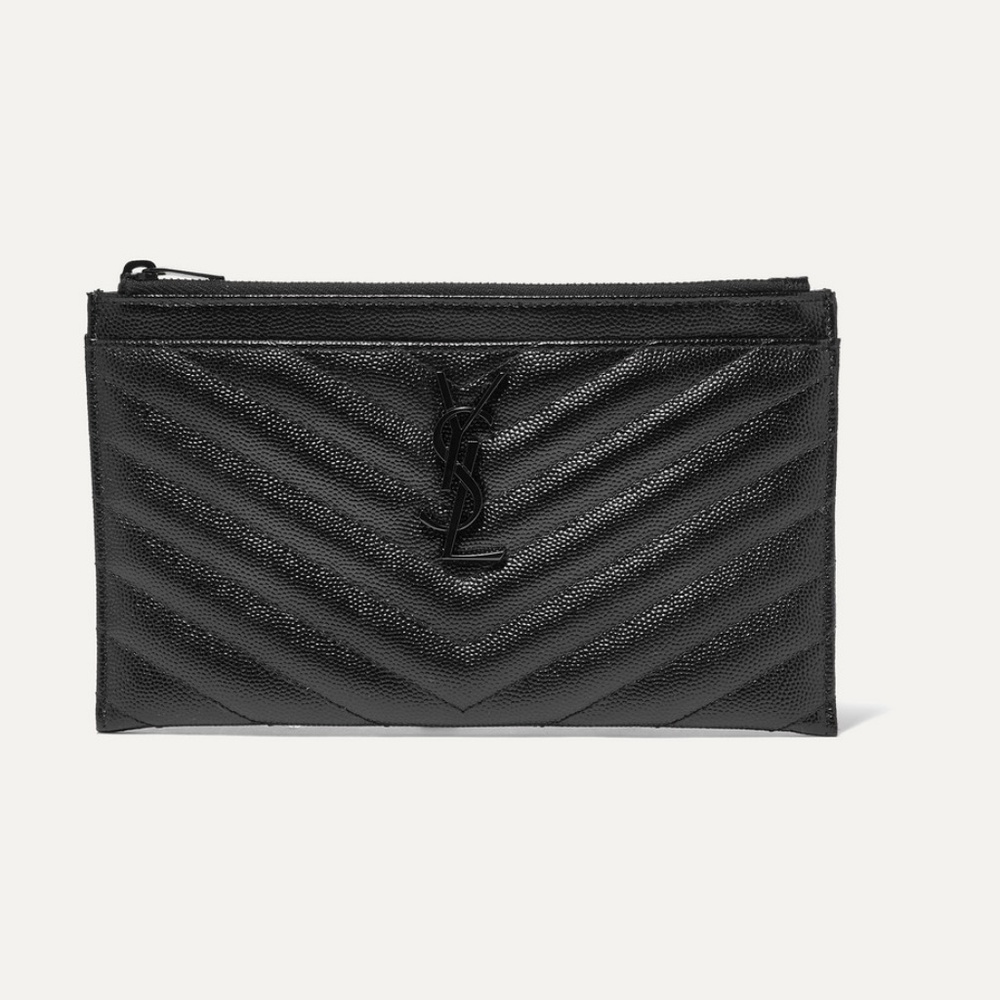 YSL Monogramme Quilted Textured Leather Pouch